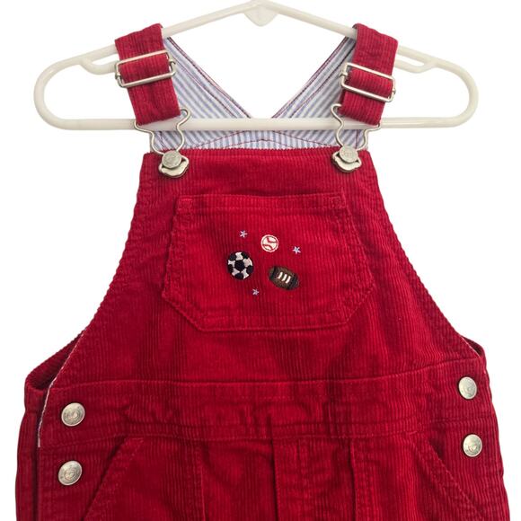 Talbots Other - Talbots Kids Toddler Corduroy Overalls Red Sports Theme Football Baseball 24Mo